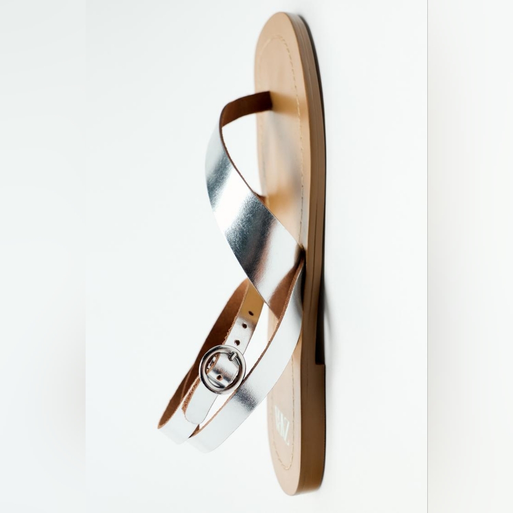 Zara Metallic Flat Sandals - Picture 6 of 8